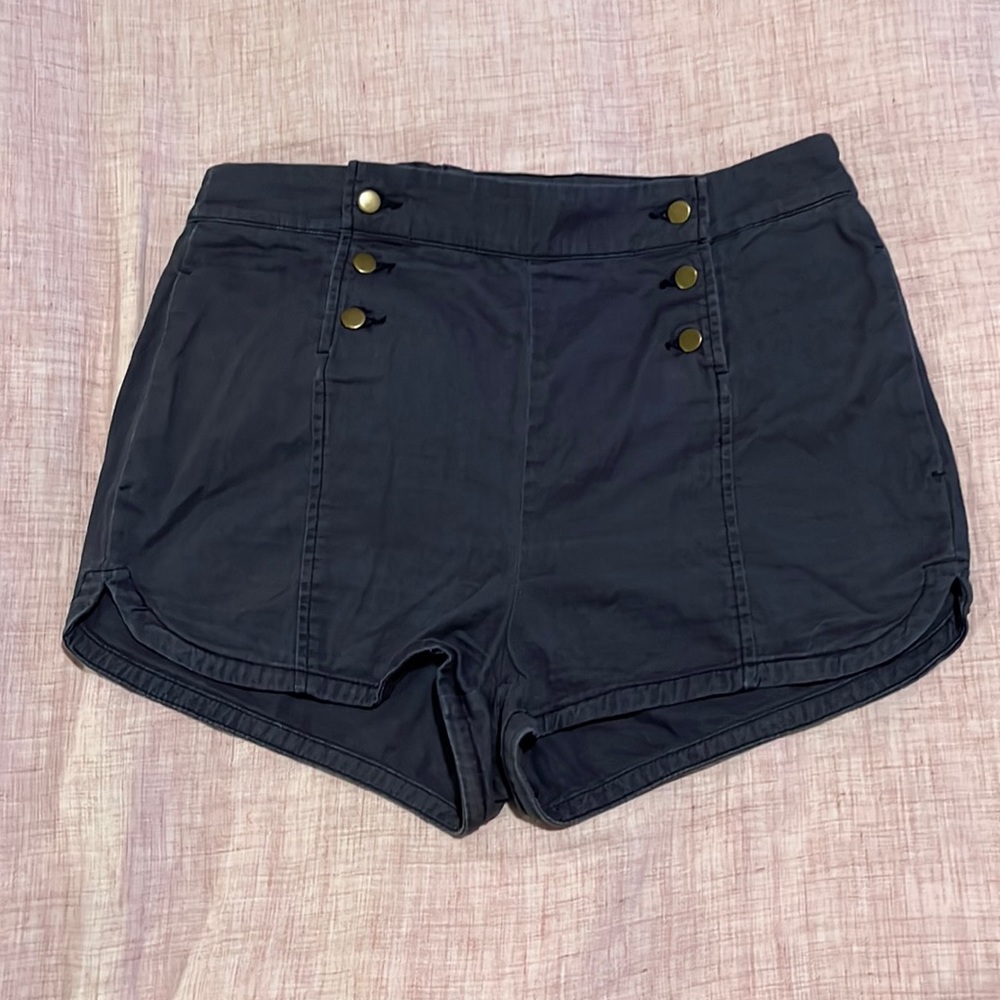 UO Urban Outfitters BDG Slate Gray Navy Blue Button Up High Waist Sailor Shorts